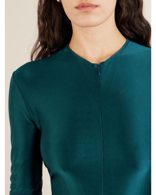 Victoria Beckham Green Gathered Satin Gown