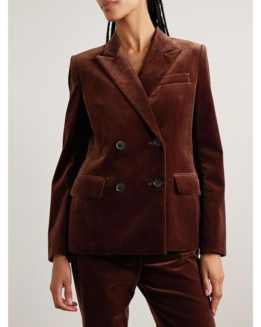 Nili Lotan Brown Veda Double-Breasted Cotton-Blend Velvet Blazer