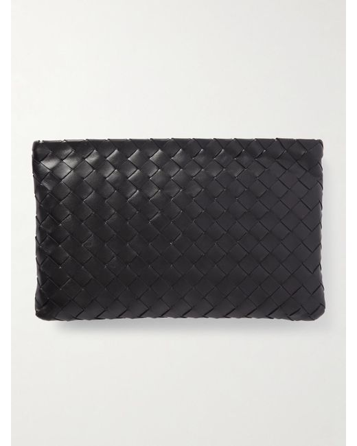 Bottega Veneta Black Medium Intrecciato Leather Pouch