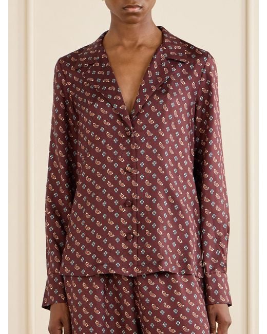 Doen Red Dorsia Printed Silk-Blend Satin Shirt