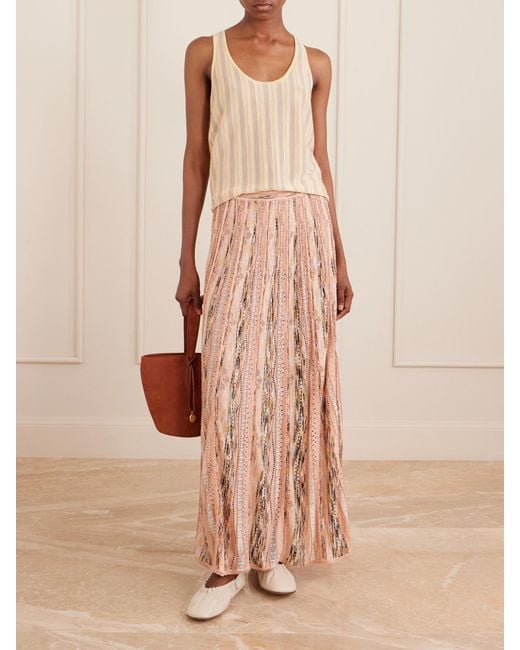 Ulla Johnson Natural Clio Striped Pointelle-Knit Midi Skirt