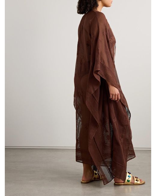 Johanna Ortiz Brown Kaftan Aus Baumwoll-Mesh Mit Stickereien