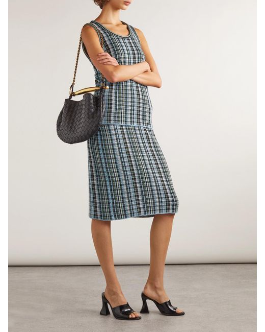 Bottega Veneta Blue Checked Linen-Blend Midi Skirt