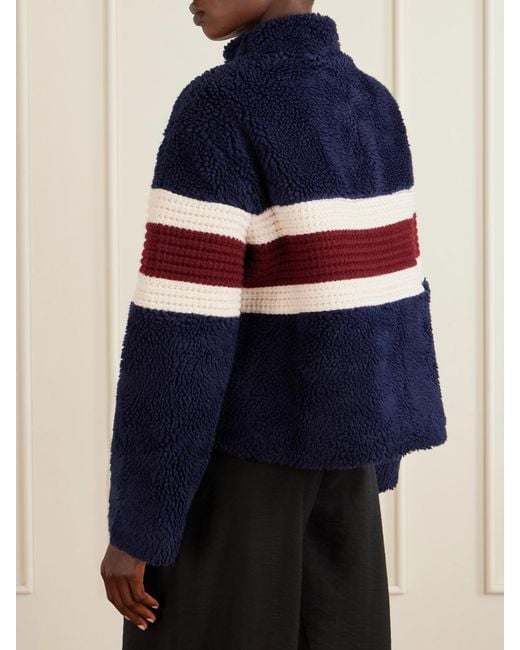 Sea Blue Georgie Striped Wool-Trimmed Fleece Jacket
