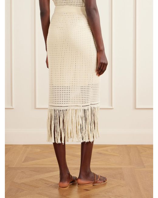 Zimmermann Natural Indra Fringed Crocheted Cotton Maxi Skirt
