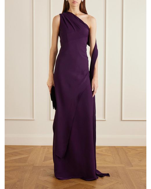 Marmar Halim Purple One-Shoulder Satin Gown