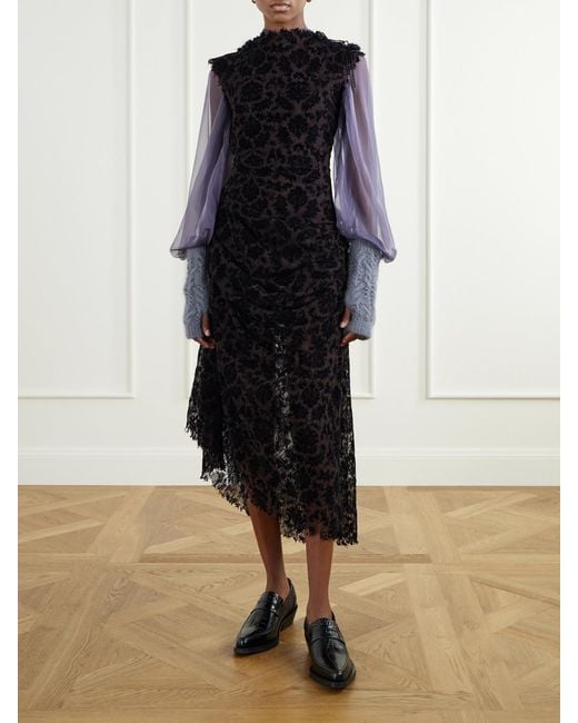 PAULINE DUJANCOURT Black Najia Asymmetric Lace Midi Dress