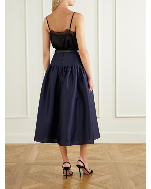 Self-Portrait Blue Gathered Taffeta Midi Skirt
