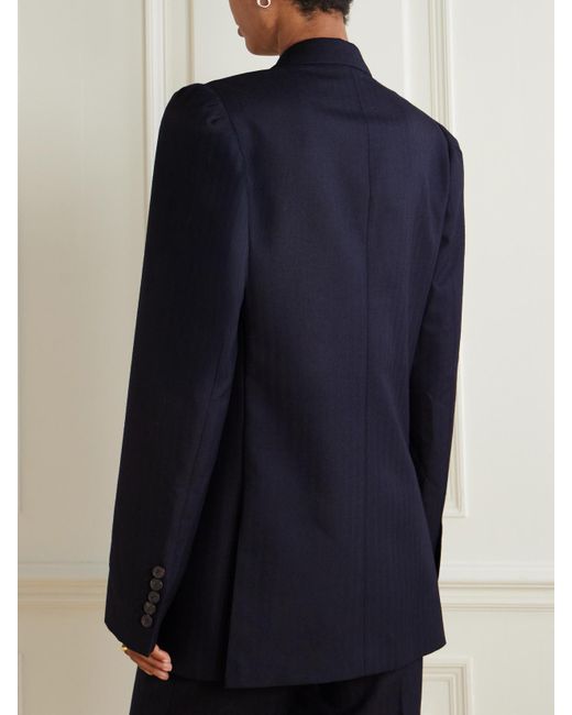Dries Van Noten Blue Oversized Double-Breasted Embellished Wool Herringbone Blazer