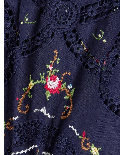 Sea Blue Edwina Floral Lace-Trimmed Embroidered Cotton Midi Dress