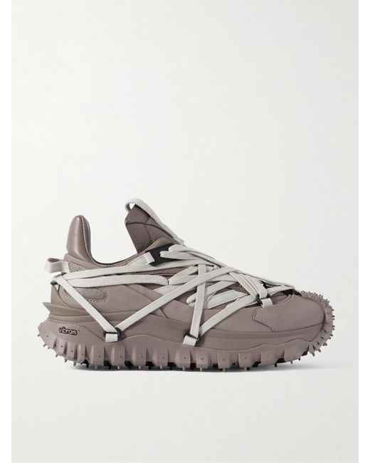 Rick Owens Gray Moncler Trailgrip Megalace Leather-Trimmed Canvas Sneakers