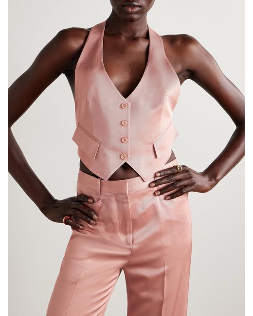Tom Ford Pink Open-Back Silk And Wool-Blend Twill Vest