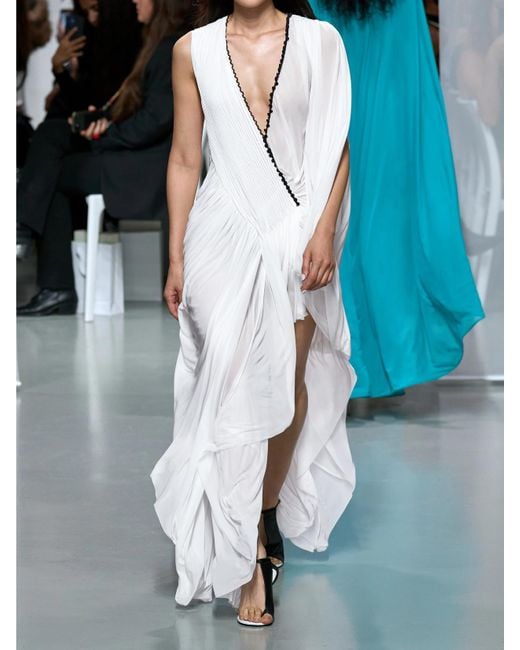 Christopher Esber White Sevi Cape-Effect Asymmetric Draped Silk Chiffon-Trimmed Jersey Midi Dress