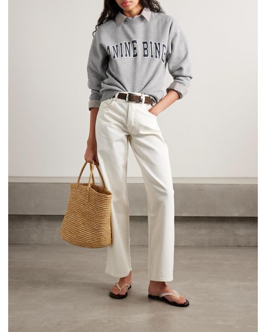 Anine Bing Gray Spencer Printed Cotton-Blend Jersey Sweatshirt