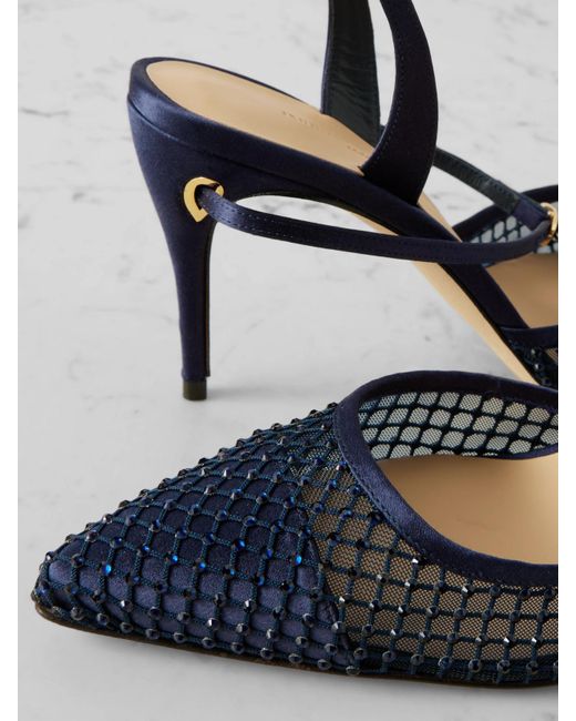 JENNIFER CHAMANDI Blue Vittorio 85 Crystal-Embellished Mesh And Satin Slingback Pumps