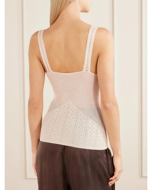 Zimmermann Natural Lace-Trimmed Pointelle-Knit Wool-Blend Top