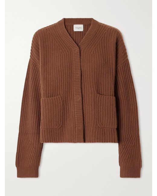 LeKasha Brown Bresil Ribbed Cashmere Cardigan