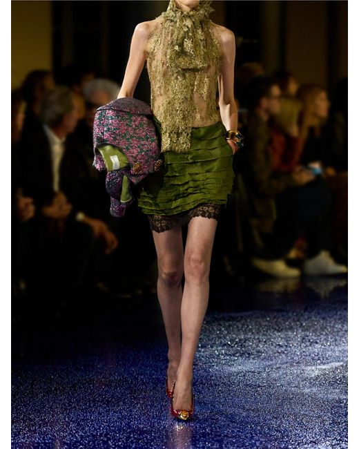 Saint Laurent Layered Cotton And Silk-Blend Lace-Trimmed