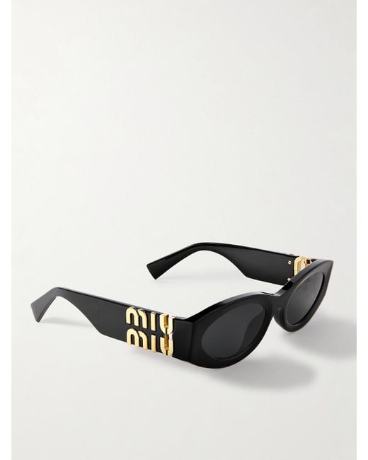 Miu Miu Black Glimpse Oval-Frame Acetate Sunglasses