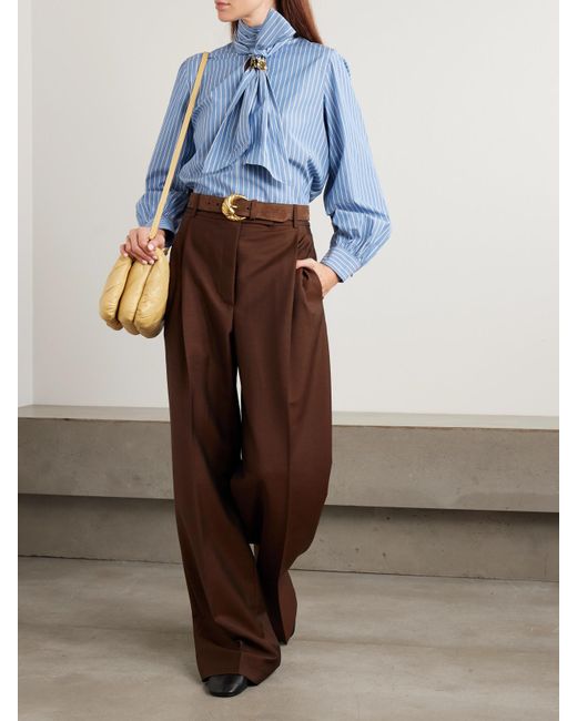Max Mara Blue Embellished Striped Cotton-Blend Poplin Shirt