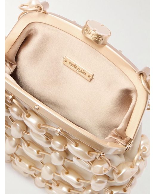 Cult Gaia Natural Brielle Clutch Aus Leder Und Goldfarbenem Metall Mit Kunstperlen