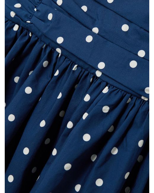 Cara Cara Blue Rahi Tie-Detailed Ruched Gathered Polka-Dot Cotton Midi Dress