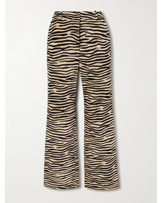Rabanne Multicolor Straight-Leg Zebra-Print Cotton-Blend Velvet Pants