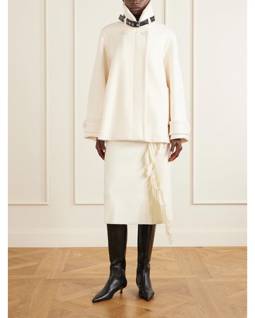 Lanvin Natural Belted Leather-Trimmed Wool Trench Coat