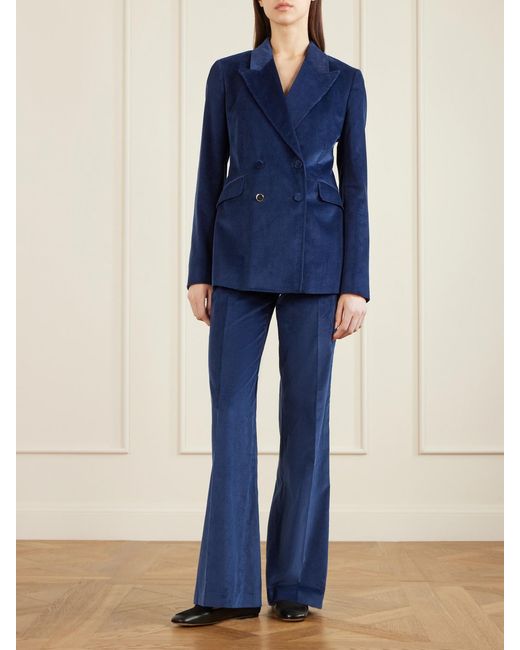 Gabriela Hearst Blue Angela Double-Breasted Cotton-Corduroy Blazer