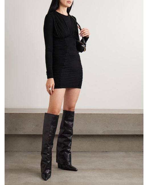 Agolde Black Abbi Ruched Stretch-Lyocell Mini Dress