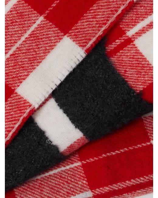 J.W. Anderson Red Fringed Appliquéd Checked Wool-Blend Scarf