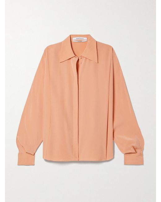 Another Tomorrow Pink Net Sustain Convertible Pleated Peace Silk Shirt