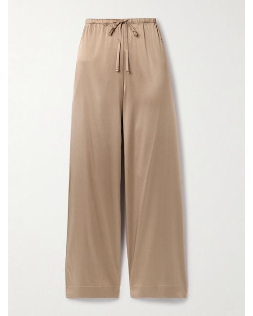 ÉTERNE Natural Brody Silk-Blend Satin Wide-Leg Pants