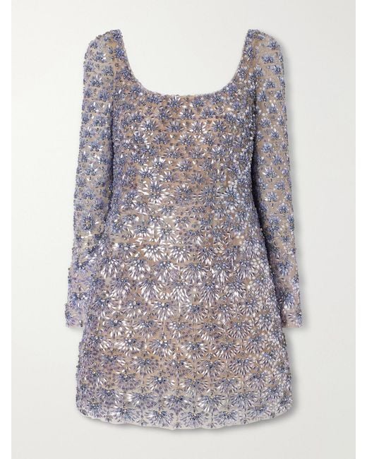 Oscar de la Renta Blue Crystal-Embellished Mini Dress