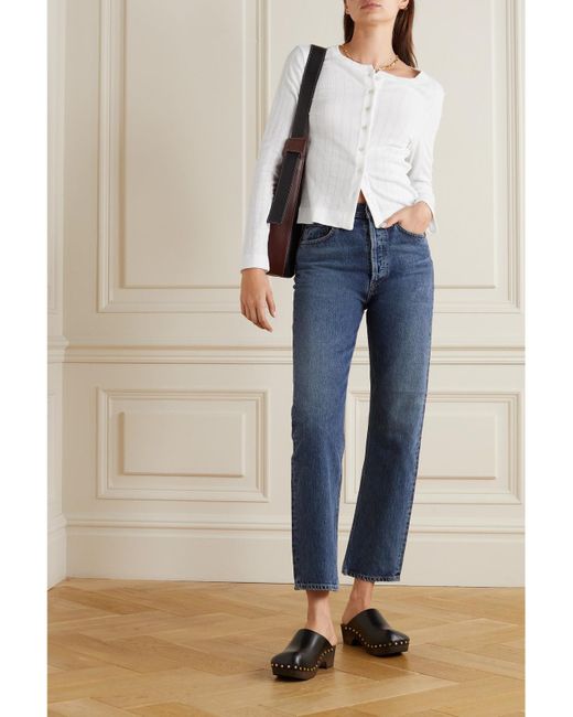 Leset White Pointelle-Knit Cotton-Jersey Cardigan
