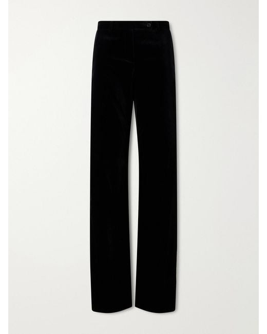 Khaite Black Hunter Velvet Cotton-Blend Straight-Leg Pants
