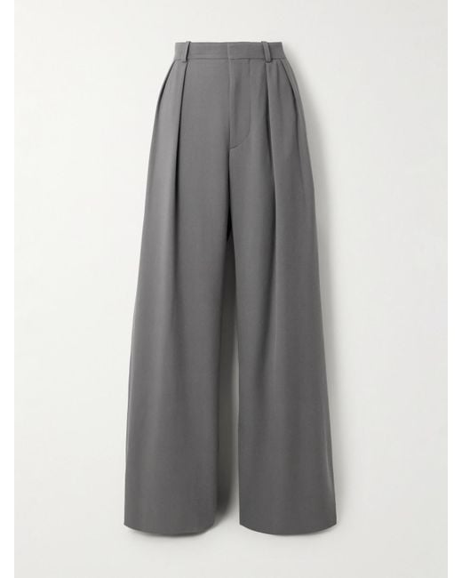 Wardrobe NYC Gray Pleated Grain De Poudre Wool Wide-Leg Pants