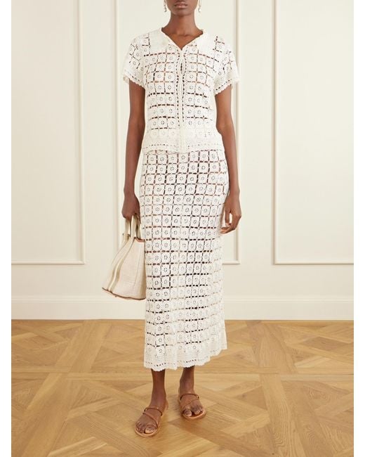 Calle Del Mar White Tea Party Crochet Midi Skirt