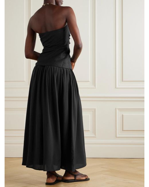 Faithfull The Brand Black Hedy Trägerloses Maxikleid Aus Leinen Und Voile Mit Raffungen