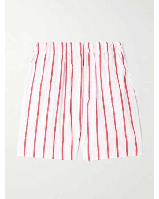 Frankie Shop Red Shorts Aus Gestreifter Baumwollpopeline