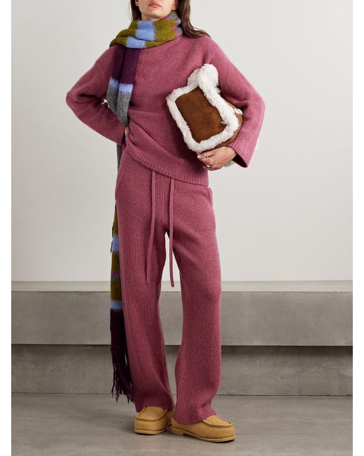 The Elder Statesman Red Ribbed Cashmere Track Pants