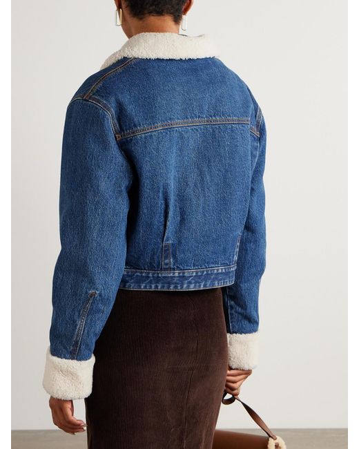 Bally Blue Cropped Shearling-Trimmed Padded Denim Jacket