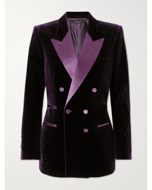 Tom Ford Black Doppelreihiger Blazer Aus Samt Aus Einer Baumwollmischung