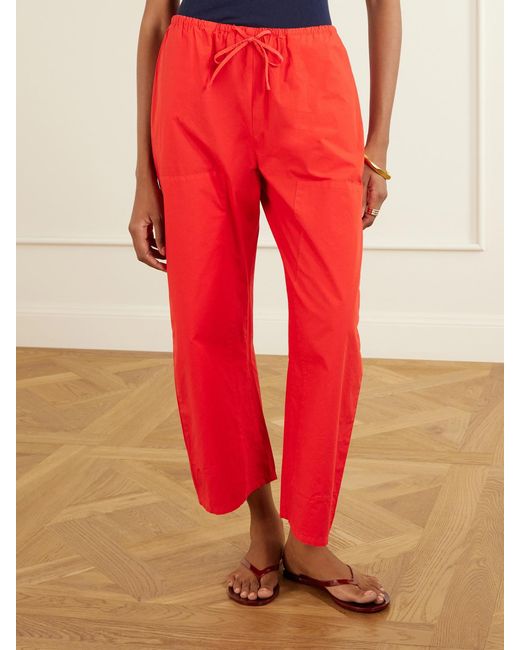 Leset Red Kyoto Cotton-Poplin Low-Rise Wide-Leg Pants