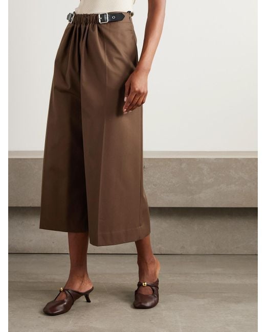 Loewe Brown Verkürzte Hose Mit Weitem Bein Aus Twill Aus Einer Baumwoll-Seidenmischung Mit Lederbesätzen