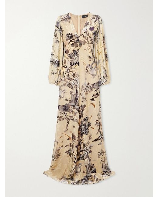 Etro Natural Printed Floral-Jacquard Maxi Dress