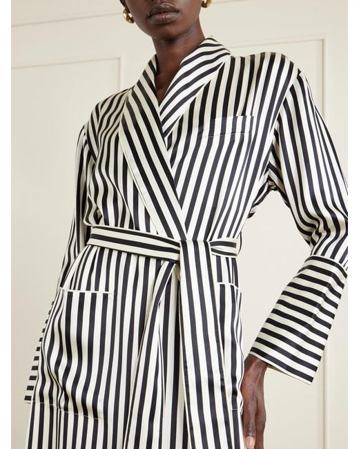 Olivia Von Halle White Nika Belted Striped Silk-Satin Robe