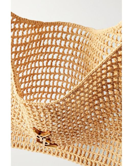 Saint Laurent Natural Oxalis Schultertasche Aus Raffiabast Mit Lederbesätzen