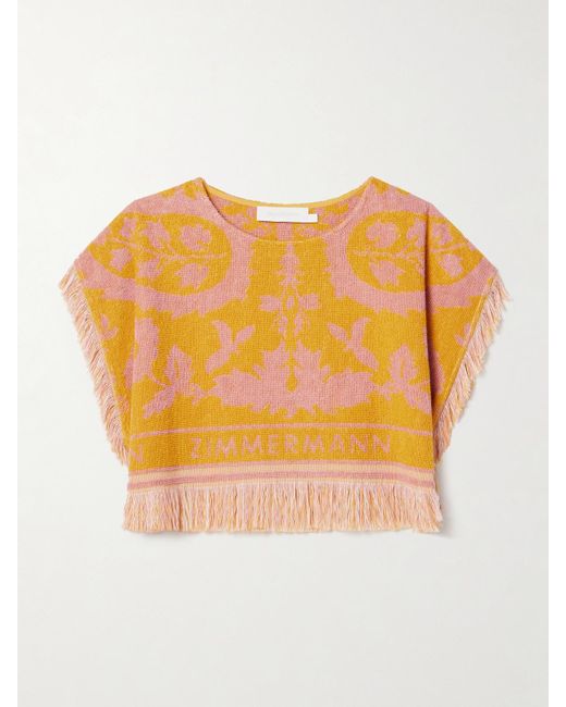 Zimmermann Orange Wylie Cropped Frayed Cotton-Terry Jacquard Top