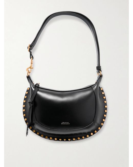Isabel Marant Black Oskan Moon Studded Leather Shoulder Bag